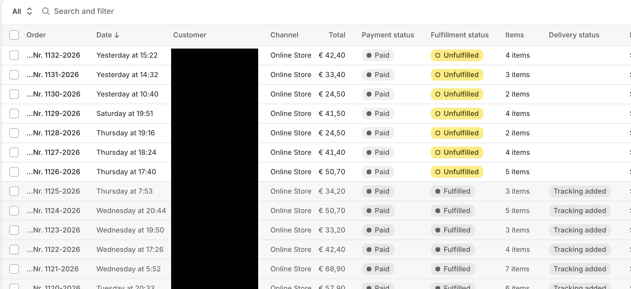 Shopify Bestellübersicht von Flutschi
