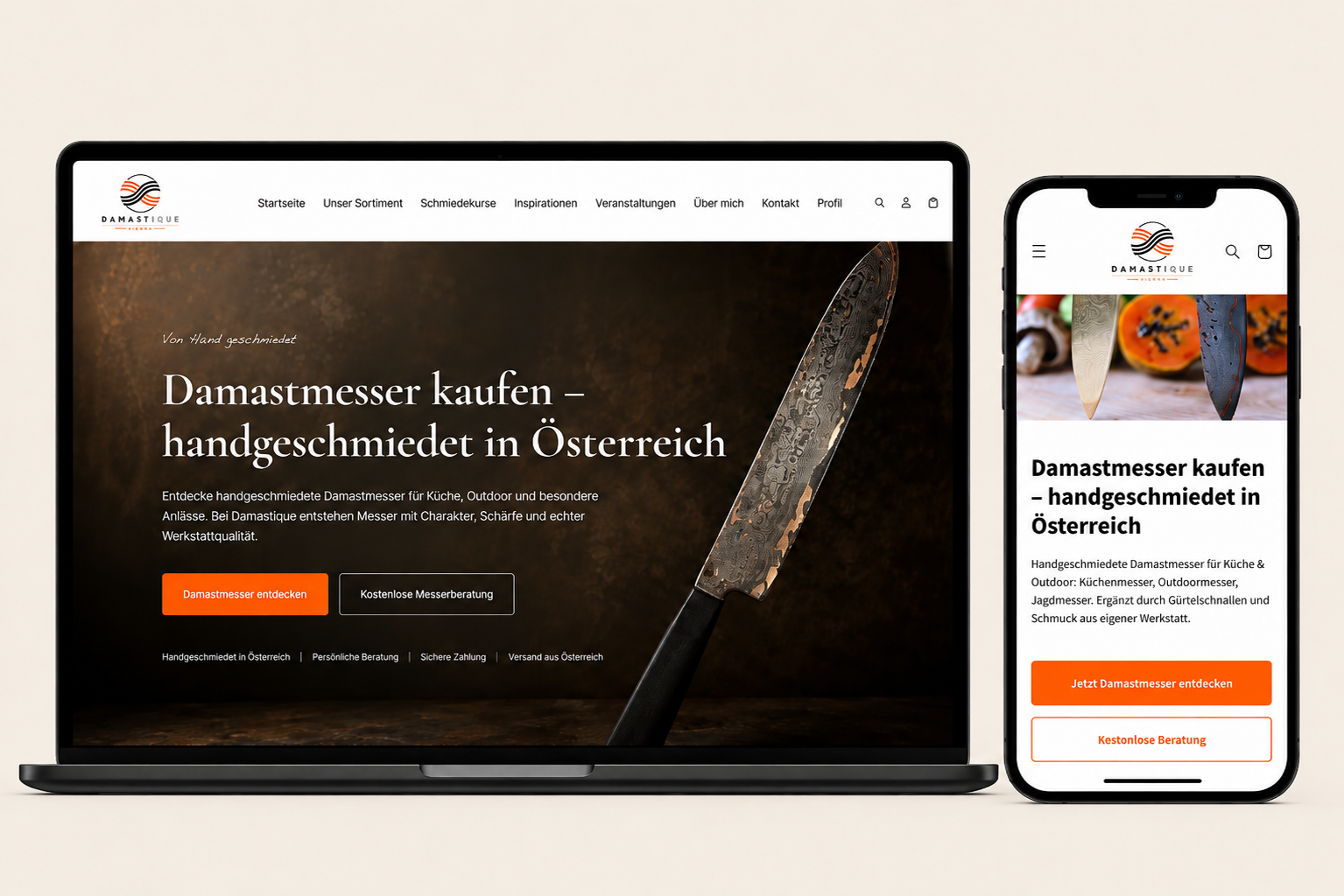 Damastique Website und Shop Projekt