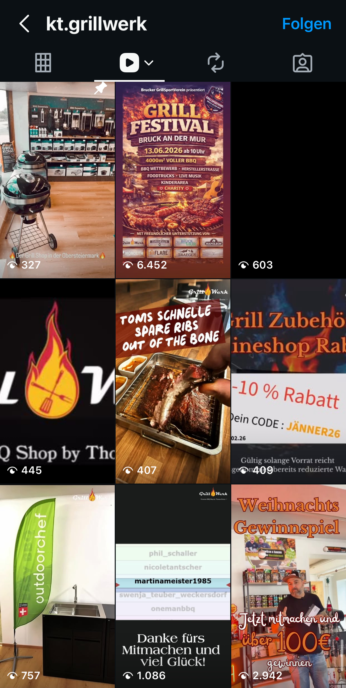 Instagram-Reels Übersicht von Grill-Werk